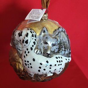 Slavic Treasures Dog Themed Puppy Ball Blown Glass Christmas Ornament 2013